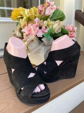 Eileen Fisher suede black l Draw Wedge shoe size 7.5 (taco700